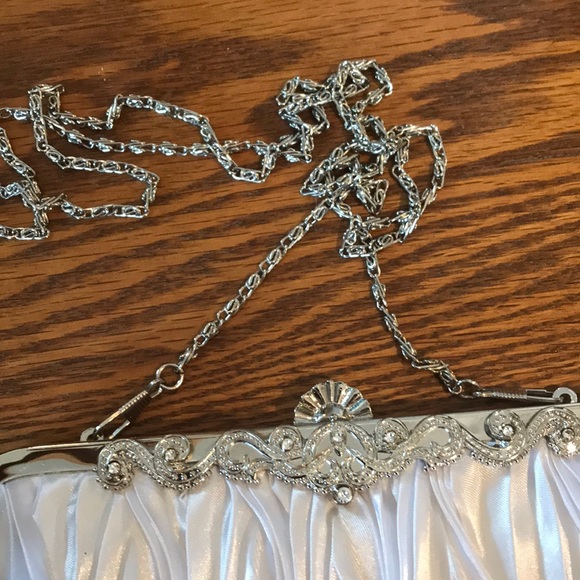 White Satin Clutch with silver detailing - Picture 2 of 3